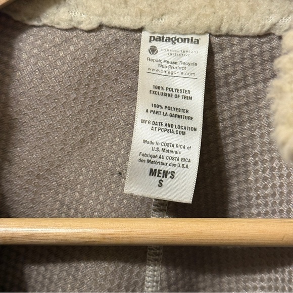 Patagonia Retro X Deep Pile Fleece Jacket Oatmeal Brown Blue SML RARE - Picture 3 of 5